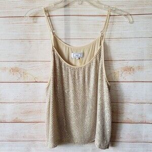 MLV Sequin/Pearl Embellished Camisole Top in Natural/Tan